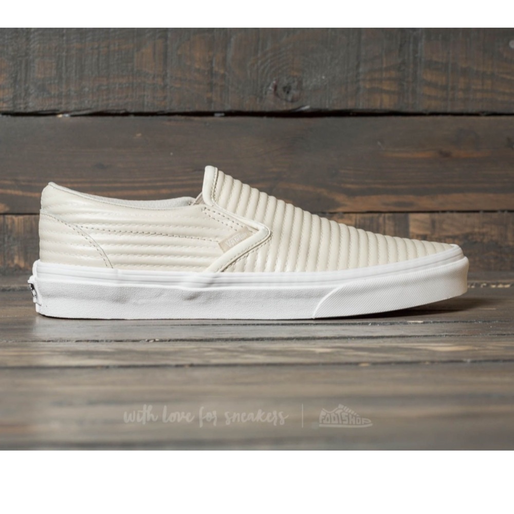 Vans Slip-On Quilted Leather Sneakers in Off-White